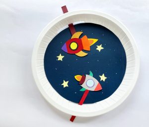 Outer Space Paper Plate Craft with Moving Rockets